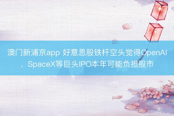 澳门新浦京app 好意思股铁杆空头觉得OpenAI、SpaceX等巨头IPO本年可能负担股市