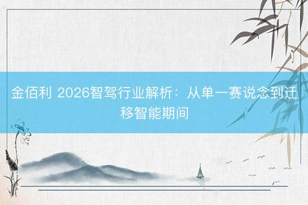 金佰利 2026智驾行业解析：从单一赛说念到迁移智能期间